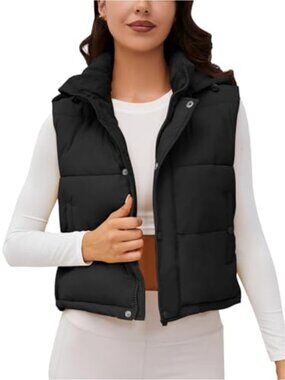 Ogfao Womens Puffer Vest with Hood Winter Warm Cropped Outerwear
